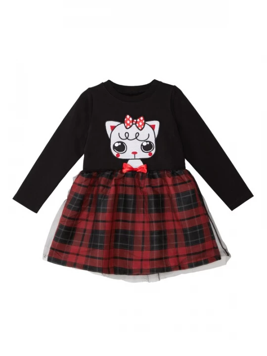 Foto van product Denokids Jurk 'Red Ribbon' lichtgrijs / rood / zwart