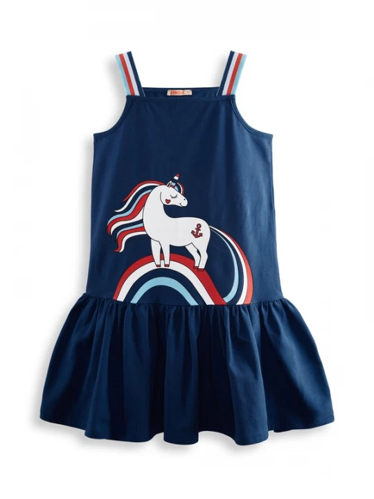Foto van product Denokids Jurk 'Sailor Unicorn' lichtblauw / donkerblauw / rood / wit