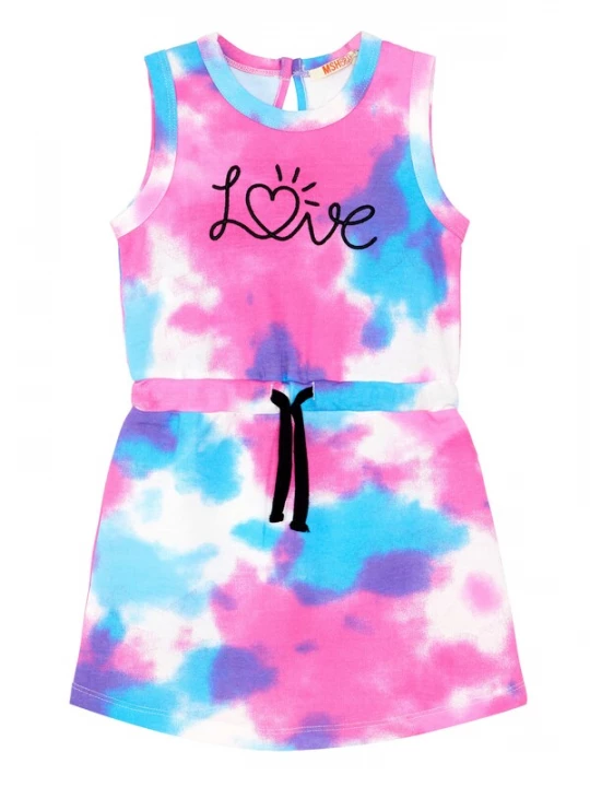 Foto van product Denokids Jurk 'Tie-Dye Love' azuur / pitaja roze / zwart / wit
