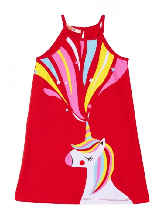Foto van product Denokids Jurk 'Unicorn' lichtblauw / curry / rosa / rood
