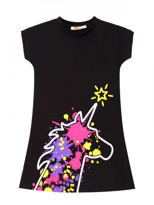 Foto van product Denokids Jurk 'Unicorn Splash' geel / lila / pink / zwart