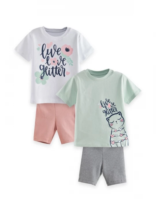 Foto van product Denokids Nachtkledij 'Flowers' grijs / mintgroen / oudroze / wit