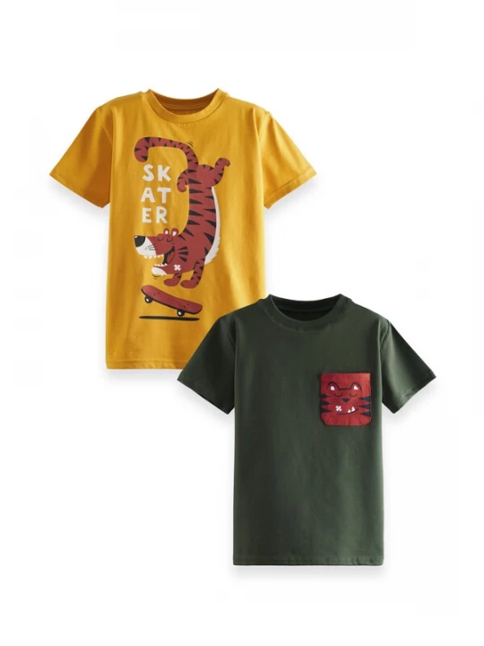 Foto van product Denokids Shirt 'Skater' bruin / geel / donkergroen