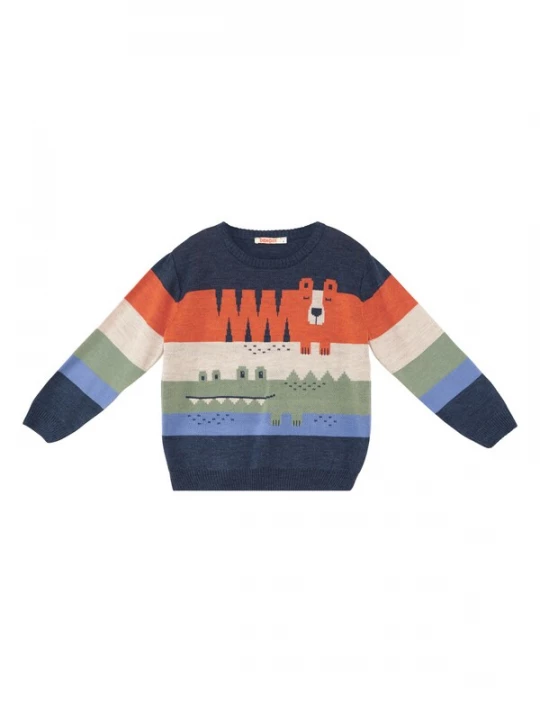 Foto van product Denokids Trui 'CFF-24S1-063' donkerblauw / pastelgroen / koraal / wit