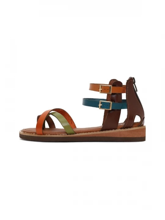 Foto van product Derimod Teenslipper donkerblauw / bruin / kiwi / donkeroranje