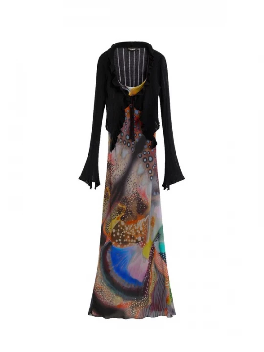 Foto van product Desigual Jurk blauw / mauve / kreeft / zwart