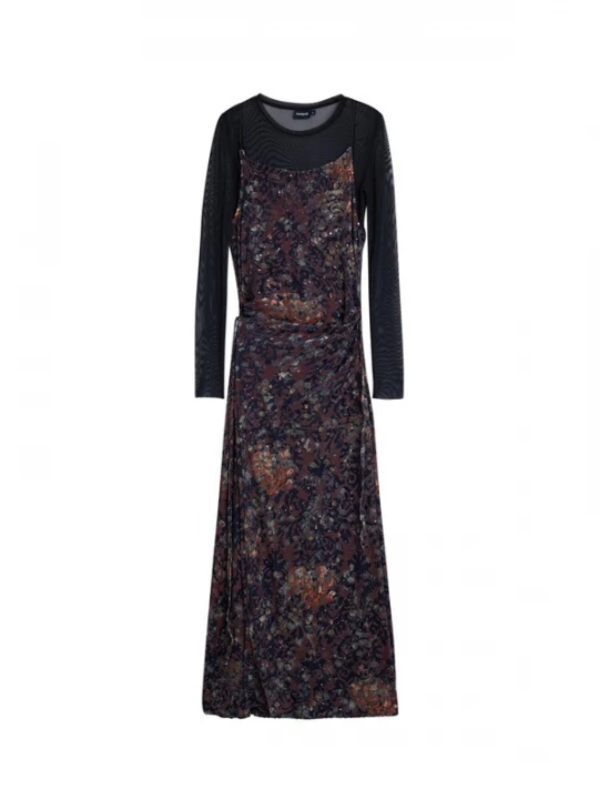 Foto van product Desigual Jurk chocoladebruin / roestrood / zwart / transparant