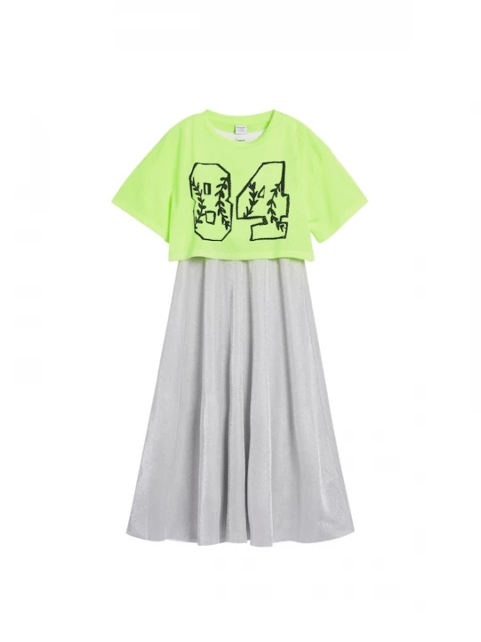 Foto van product Desigual Jurk lichtgrijs / neongroen / zwart
