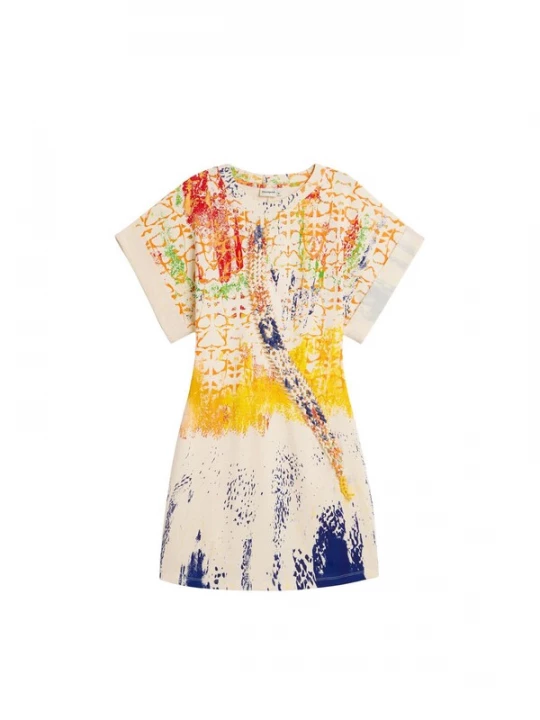 Foto van product Desigual Jurk 'M. C. Lacroix' crème / donkerblauw / geel / rood