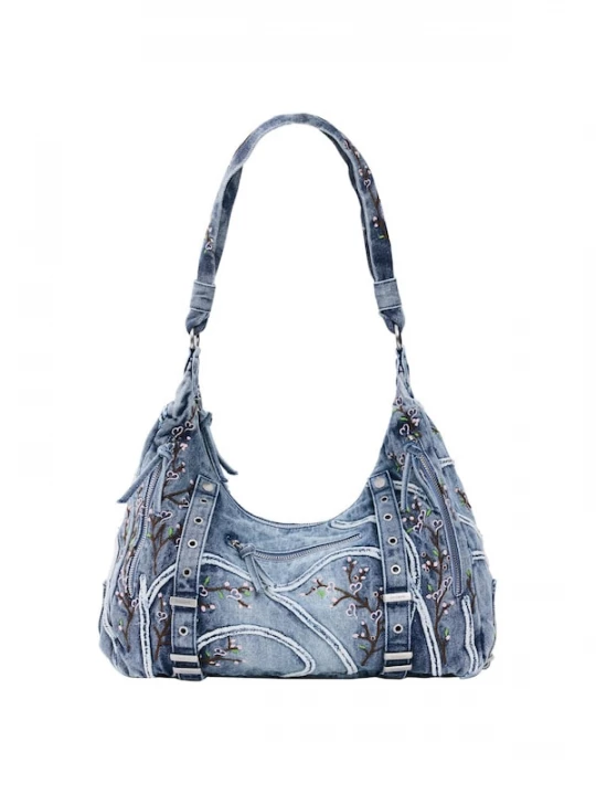 Foto van product Desigual Schoudertas blauw denim / bruin / lichtgroen / rosé