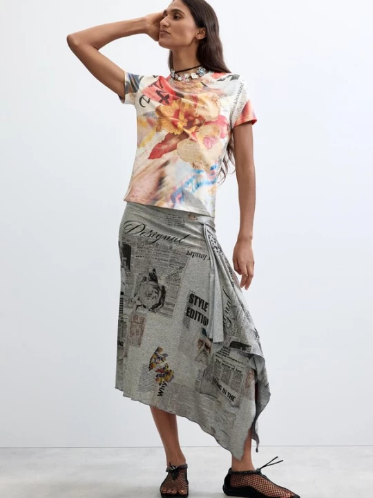 Foto van product Desigual Shirt azuur / mandarijn / zalm roze / wit
