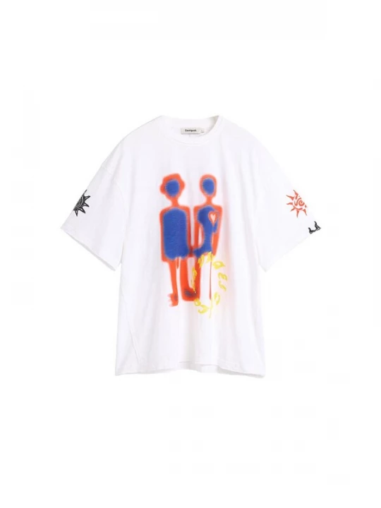 Foto van product Desigual Shirt kobaltblauw / geel / vuurrood / wit