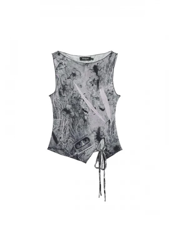 Foto van product Desigual Top 'Photo Tied' lichtgrijs / zwart