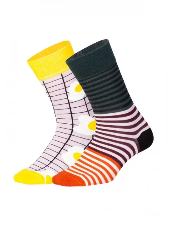 Foto van product DillySocks Sokken 'Breakfast Club' geel / donkergroen / pastellila / donkerrood / zwart / wit