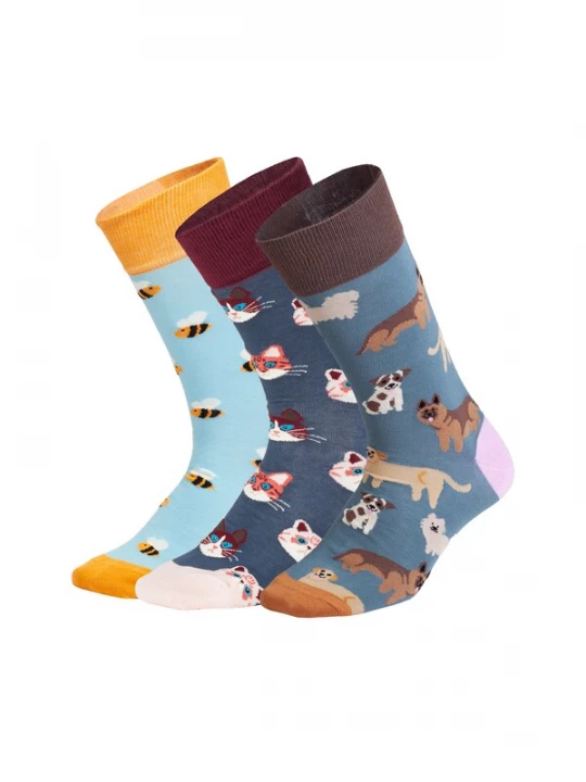 Foto van product DillySocks Sokken 'Cute Animal' navy / blauw denim / lichtblauw / bruin / geel