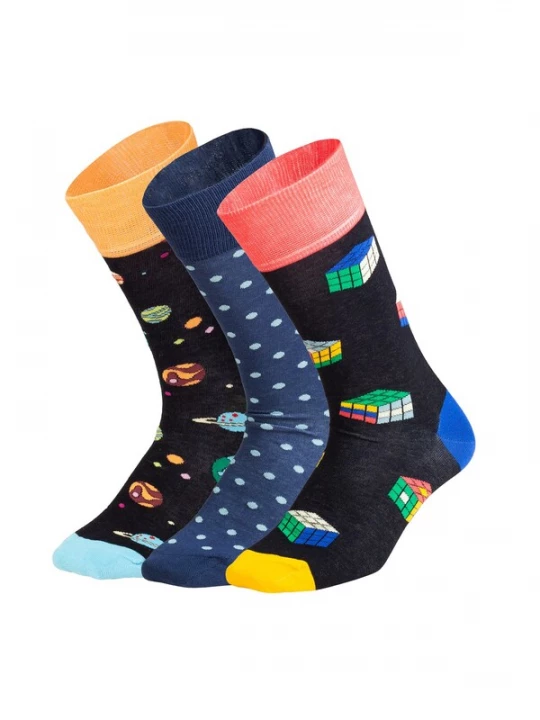 Foto van product DillySocks Sokken 'Galactic Cubes' navy / geel / rosa