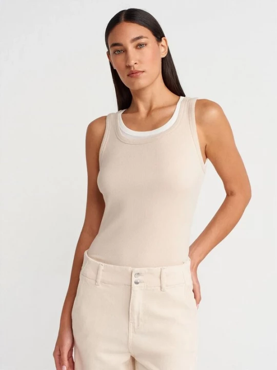Foto van product Dilvin Gebreide top beige / wit