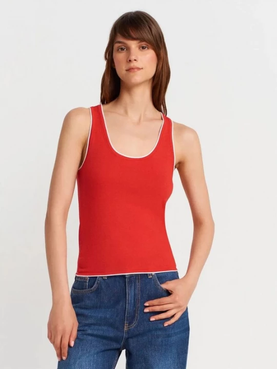 Foto van product Dilvin Gebreide top rood / wit