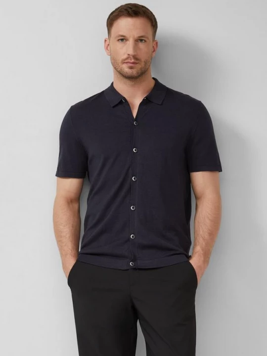 Foto van product Doorknoop gebreide polo van katoen-zijdenmix s.Oliver blauw