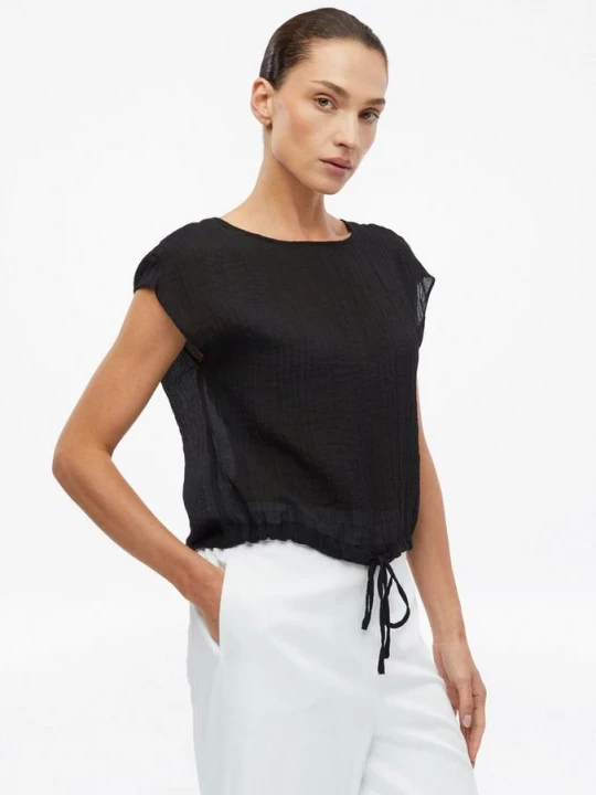 Foto van product Doorzichtige blouse met afgezakte schouders en strikband s.Oliver zwart