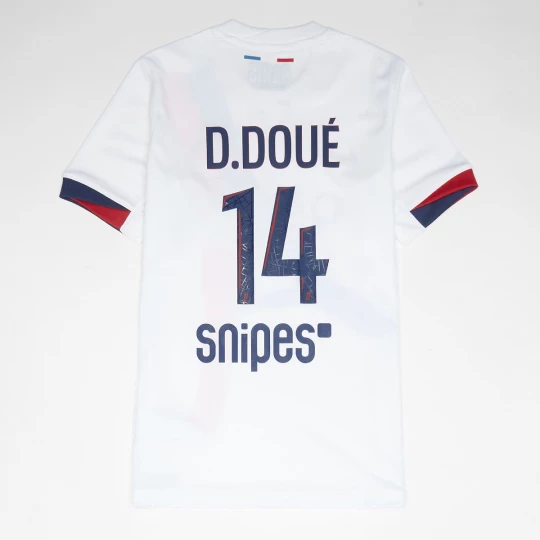 Foto van product Doué / No. 14 / Paris Saint-Germain Nike Kids Away Stadium 2024 / 25 wit