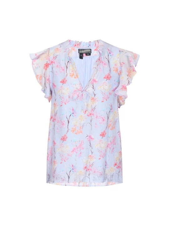 Foto van product DreiMaster Vintage Blouse 'Vintage' lichtblauw / lichtoranje / rosa / watermeloen rood