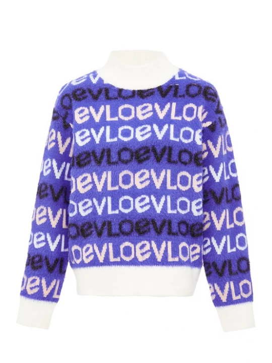 Foto van product ebeeza Trui indigo / pastelroze / zwart / wit