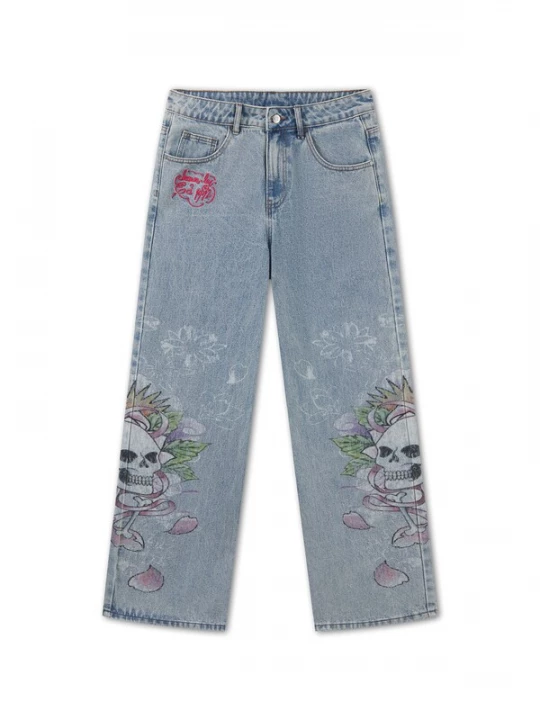 Foto van product Ed Hardy Jeans 'Cherry Skull' lichtblauw / groen / rood / zwart