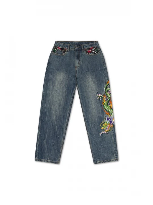 Foto van product Ed Hardy Jeans 'Kriechender Drache' crème / donkerblauw / neongroen / donkeroranje