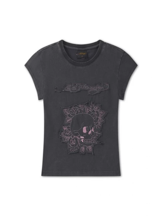 Foto van product Ed Hardy Shirt 'Blumen-Totenkopf' donkergrijs / rosa