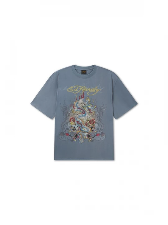 Foto van product Ed Hardy Shirt 'Dragon City Diamante' blauw