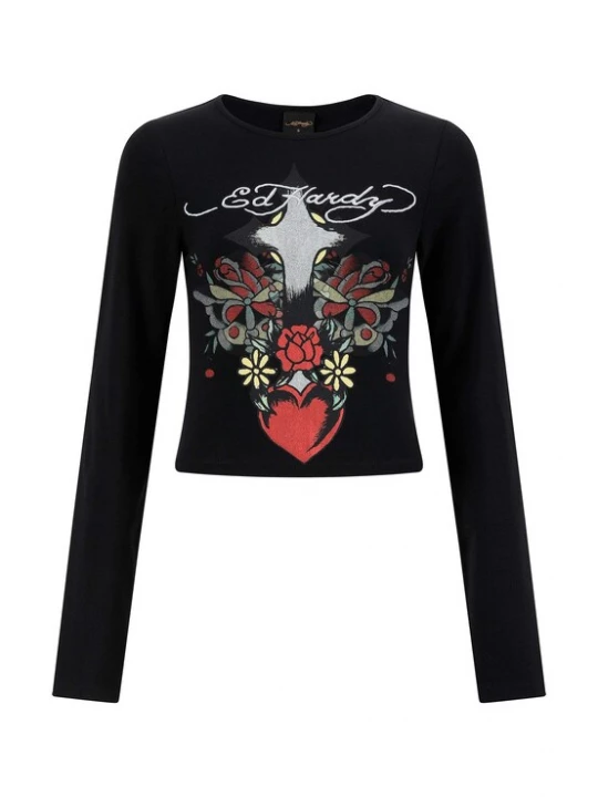 Foto van product Ed Hardy Shirt grijs gemêleerd / oranjerood / zwart / wit