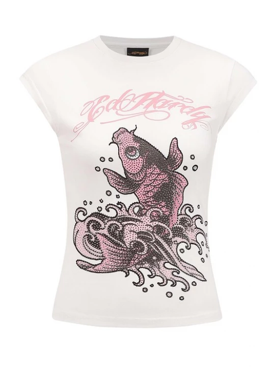 Foto van product Ed Hardy Shirt 'Koi Fisch Steinen' rosa / zwart / wit