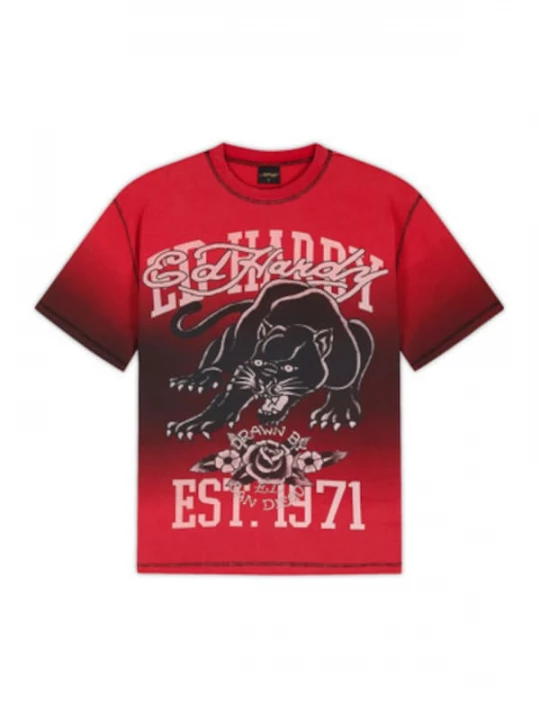Foto van product Ed Hardy Shirt 'Panther' rosa / cranberry / donkerrood / zwart