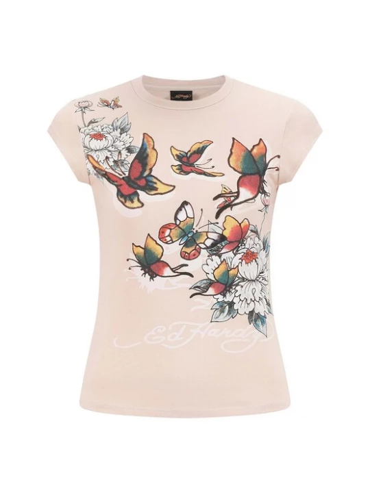 Foto van product Ed Hardy Shirt 'Schmetterling Blumen' sand / gemengde kleuren