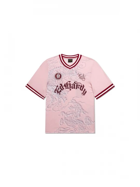 Foto van product Ed Hardy Shirt 'Soaring Dragon Football' braam / rosa / merlot / wit
