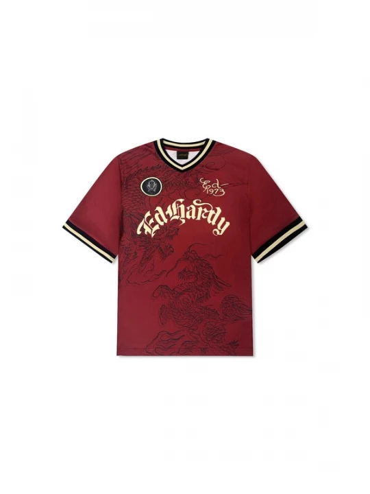 Foto van product Ed Hardy Shirt 'Soaring Dragon Football' pasteelgeel / rood / zwart