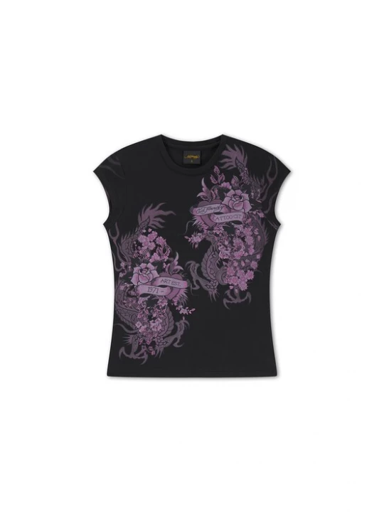 Foto van product Ed Hardy Shirt 'Tattoo City' orchidee / braam / zwart