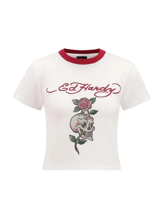 Foto van product Ed Hardy Shirt 'Totenkopf Rose' groen / rood / wit