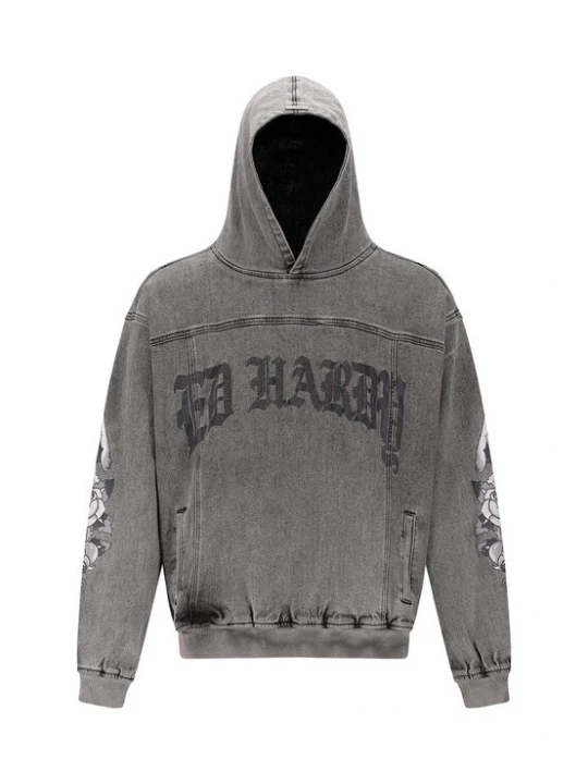 Foto van product Ed Hardy Sweatshirt 'Eagle Drag Rose' grijs / zwart / black denim / wit