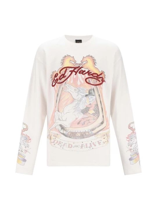 Foto van product Ed Hardy Sweatshirt 'Ride Into Hell' geel / zalm roze / donkerrood / offwhite