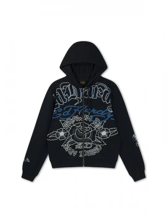 Foto van product Ed Hardy Sweatvest 'Gothic Roses' blauw / zwart / wit