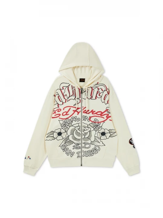 Foto van product Ed Hardy Sweatvest 'Gothic Roses' ecru / pastelblauw / rood / zwart