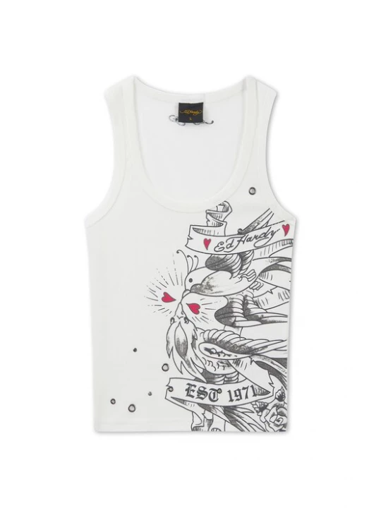 Foto van product Ed Hardy Top 'Love Birds' antraciet / pink / zwart / wit