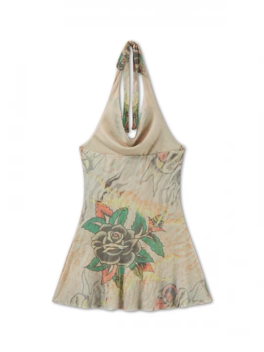 Foto van product Ed Hardy Zomerjurk 'Tiger' ecru / lichtgeel / jade groen / lichtrood