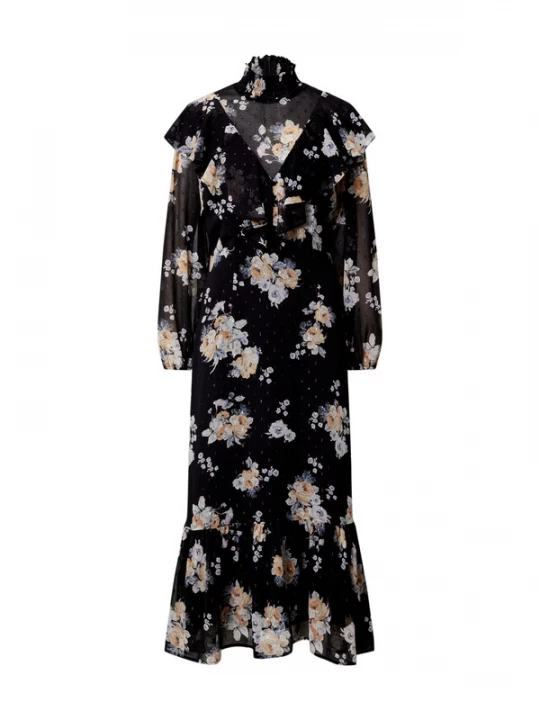 Foto van product EDITED Blousejurk 'Wiyana' camel / lichtlila / zwart / offwhite