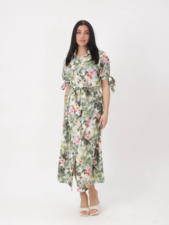 Foto van product Elara Blousejurk pastelgroen / donkergroen / oudroze / wit