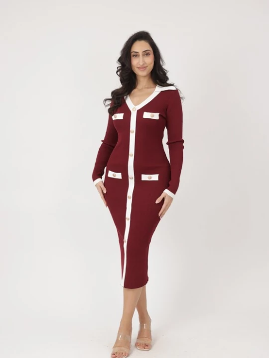 Foto van product Elara Gebreide jurk bordeaux / wit