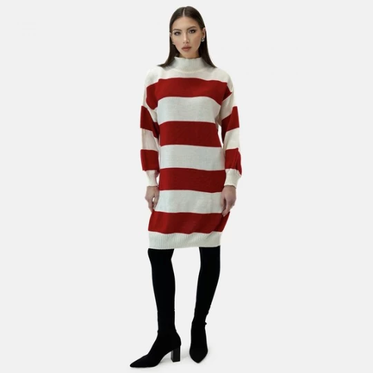 Foto van product Elara Gebreide jurk donkerrood / wit