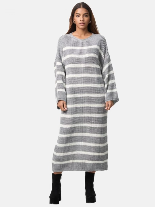 Foto van product Elara Gebreide jurk grijs / offwhite